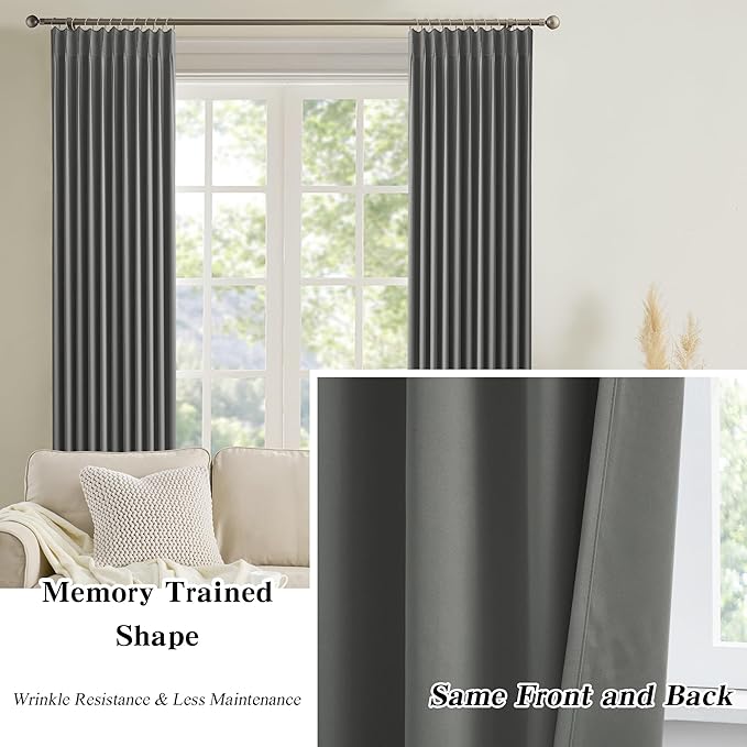 Grey Block Out Curtains for Bedroom, Sound Reducing Solid Window Treatment for - Image 6