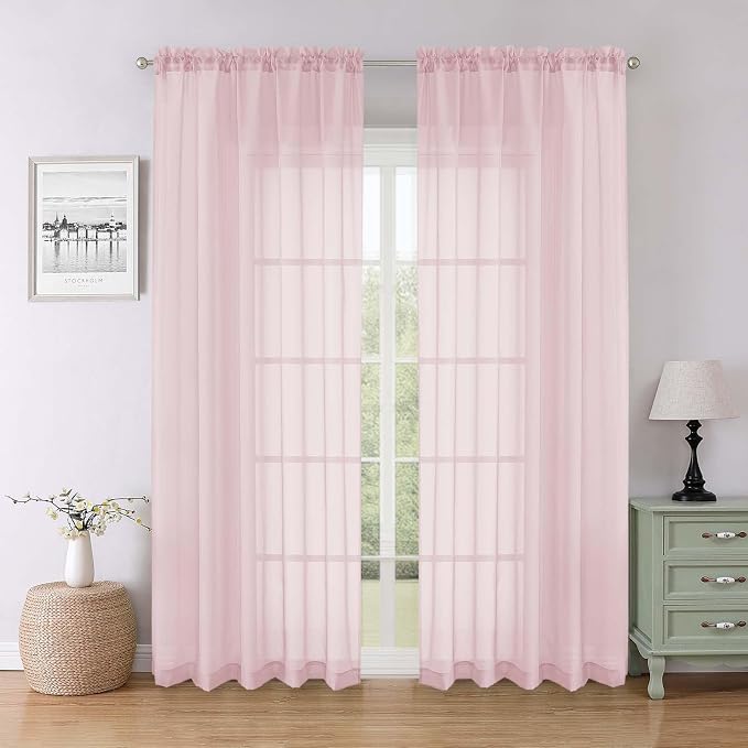 Lecloud Blush Pink Sheer Curtains 84 Inches Long 2 Pcs, Rod Pockets Breathable by Lecloud