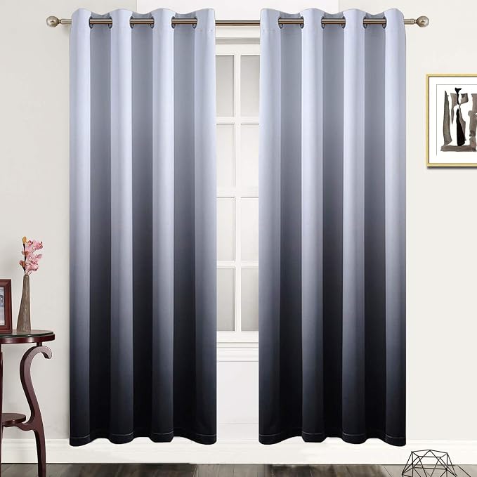 Gradient Color Ombre Blackout Curtains Black Thickening Polyester Eyelet Top by SimpleHome