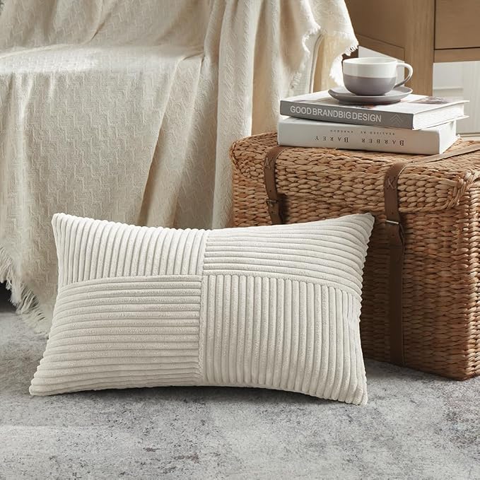 Fancy Homi 2 Packs Cream Lumbar Decorative Throw Pillow Covers 14x22 Inch - Image 2