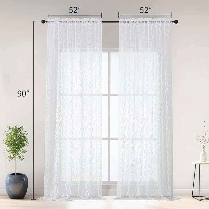 OWENIE Furman Extra Long Sheer White Curtains 96 inches Long - Image 3