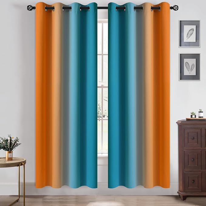 Yakamok Ombre Blue and Orange Curtains - Image 2