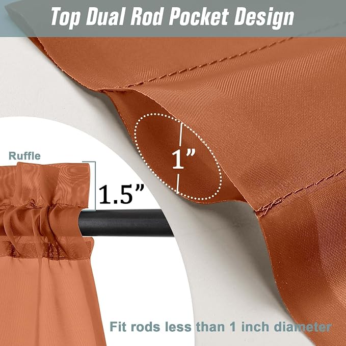 Orange Sheer Curtains for Window 72 inches Long 2 Panels Set, Soft Airy Modern - Image 3