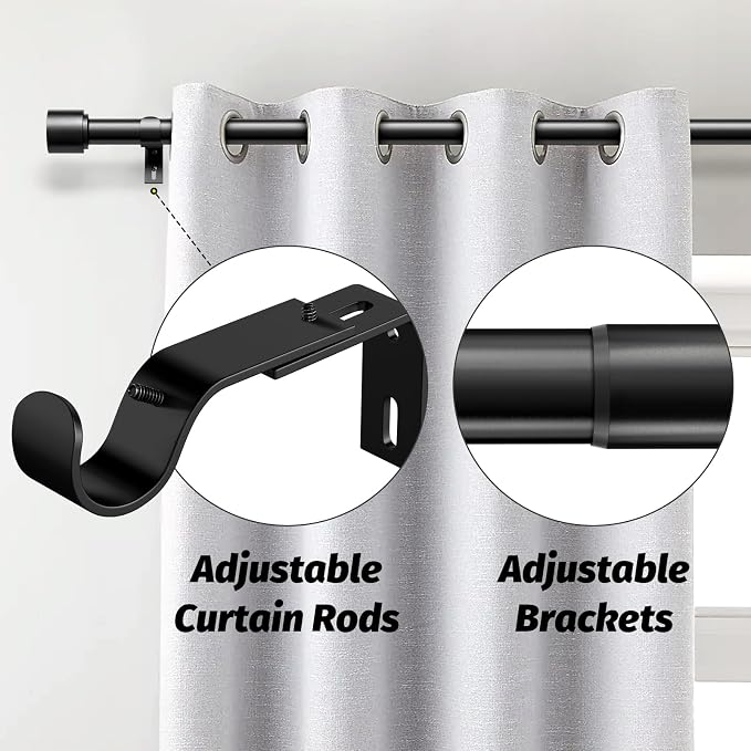 GEEBOBO Black Curtain Rods for Windows 48 to 84 Inch, 1 Inch Adjustable Heavy - Image 2