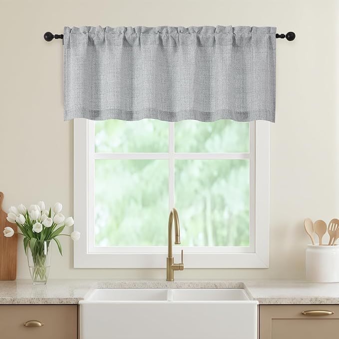 Grey Valances for Windows, Light Filtering Faux Linen Textured Small Short by WelvetBLK