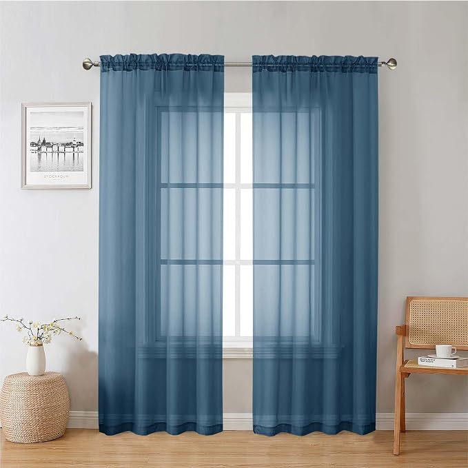 Lecloud Dusty Blue Sheer Curtains 78 Inches Long 2 Panels, Light Filtering by Lecloud