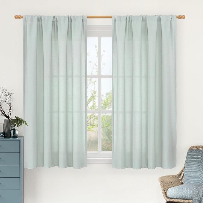 LAMIT 54 Inch Short Window Linen Curtains, Soft Faux Linen Light Filtering by LAMIT