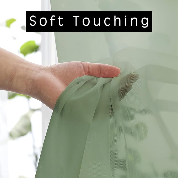 Sage Green Sheer Curtains 36 Inches 2 Panels Set - Image 3