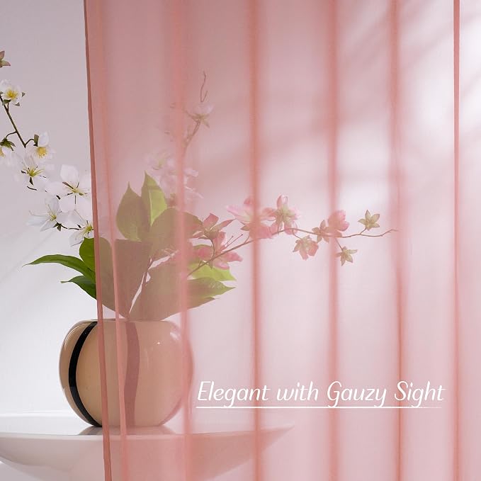 NICETOWN Coral Pink Sheer Window Curtains - Image 3
