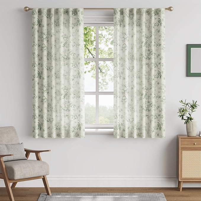 jinchan Linen Floral Curtains for Living Room 63 Inch Long Sage Green Printed - Image 2