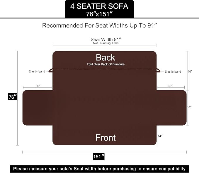 U-NICE HOME 4 Seater Sofa Cover 91''Large Couch Cover, Pet Friendly, Elastic - Image 6
