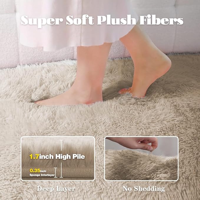 2x6 Runner Rug for Bedroom: Fluffy Shag Soft Washable Rugs Small Fuzzy Plush - Image 3
