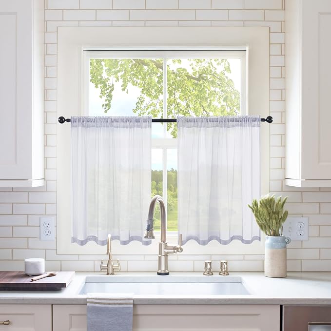 MIULEE 2 Panels Kitchen Tiers Half Window Sheer Curtains Rod Pocket Translucent by MIULEE