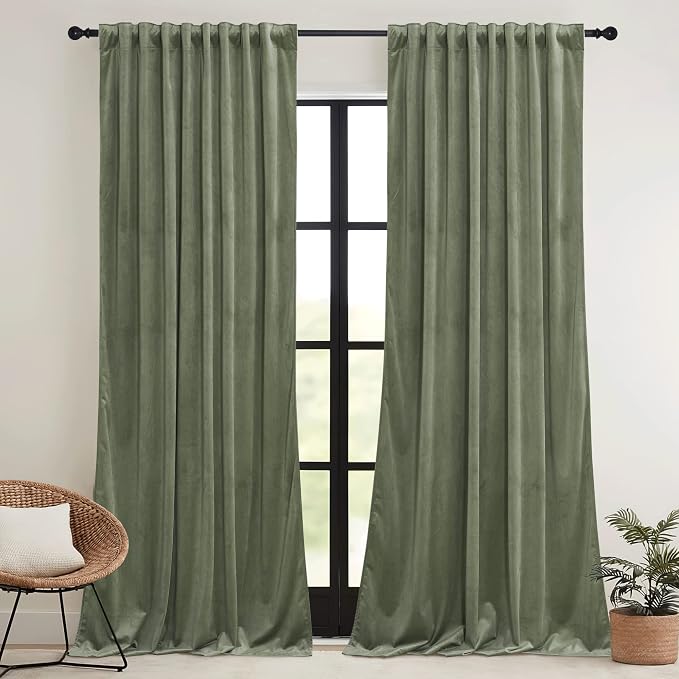 RYB HOME Sage Green Velvet Curtains 100 inches - Image 2