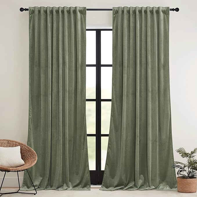RYB HOME Sage Green Velvet Curtains 94 inches - Image 2