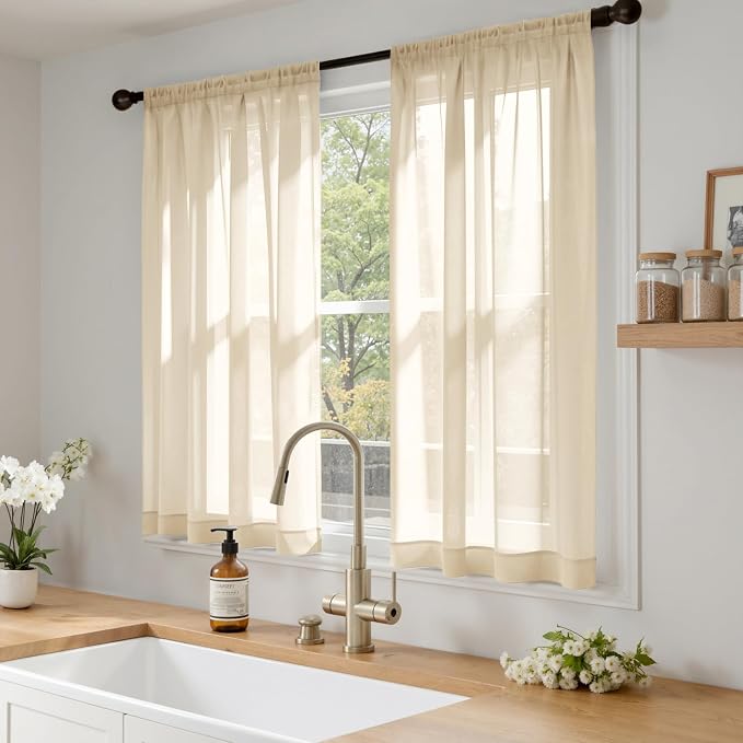 MIULEE Cream Sheer Curtains 63 Inches Long, 4 Panels Set, Light Filtering Rod - Image 2