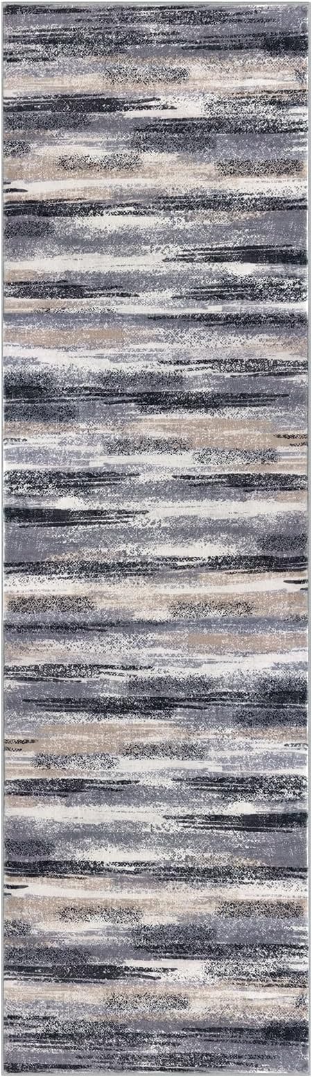 Lansny Modern Abstract Bedroom Runner Rug 2x7, Non-Slip Soft Thin Faux Wool Mat - Image 9