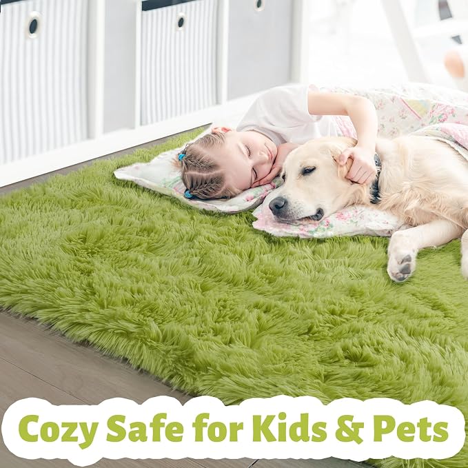 Amdrebio Grass Green Shag Area Rug 9x12 - Image 2