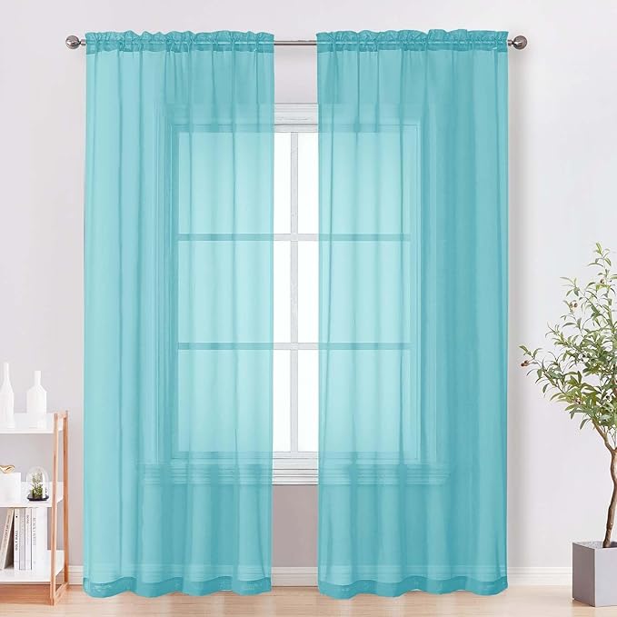 OVZME Sheer Curtains 84 Inches Long 2 Panels Set, Light Filtering Transparent by OVZME