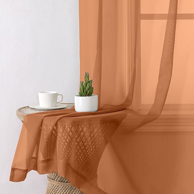 Aiyufeng Orange Sheer Curtains 54 Inch Length 2 Panels Set, Light Filtering - Image 6