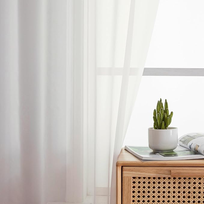 Aiyufeng Ivory Kitchen Sheer Curtains 63 inch Length 2 Panels, Rod Pocket Light - Image 6