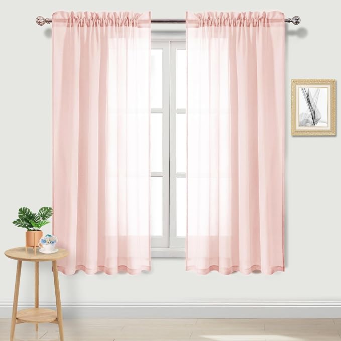 DWCN Blush Pink Sheer Curtains Semi Transparent Voile Rod Pocket Curtains by DWCN