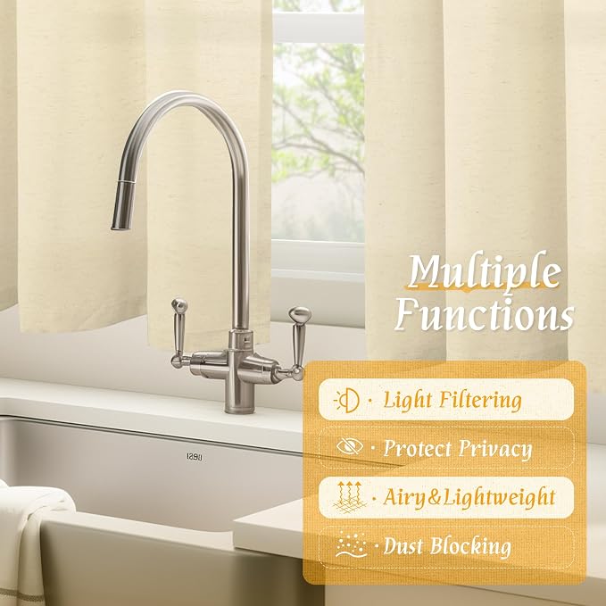 LAMIT Beige Linen Curtains for Windows 2 Panels Set, 48 Inch Linen Textured - Image 9