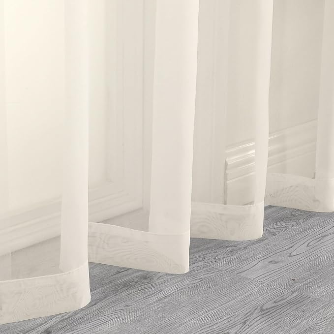 Gwine Cream Sheer Curtain Tiers 24 Inch Length 2 Panels, Light Filtering Voile - Image 7