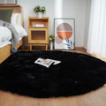 Ghouse Faux Rabbit Fur Round Rug 8ft Black Round Rugs by Ghouse