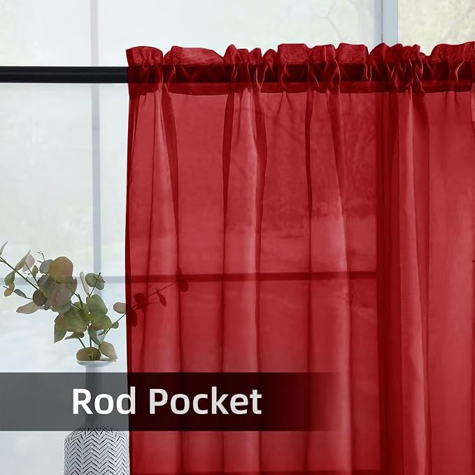 youleyar Solid Sheer Rod Pocket Curtain Voile Draperies 2 Panels White Beige - Image 3