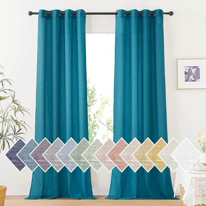NICETOWN Semi Sheer Curtains Flax Linen Texture, Grommet Retro Linen Weave - Image 2