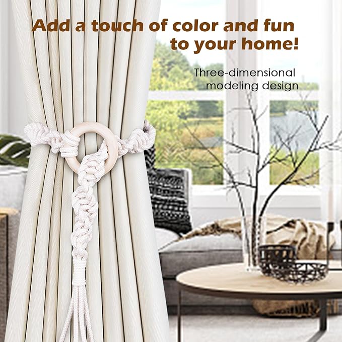 SRG Handmade Boho Curtain Tiebacks Hand Knitting Cotton Curtain Holdbacks - Image 2