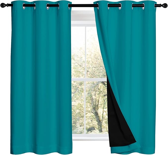 NICETOWN Peacock Teal 100% Blackout Lined Curtains, 2 Thick Layers Completely by NICETOWN