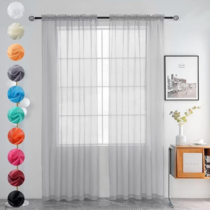 youleyar Solid Sheer Rod Pocket Curtain Voile Draperies 2 Panels White Beige by Youleyar