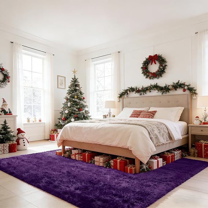 9X12 Large Shag Area Rugs for Living Room Bedroom, Big Soft Purple Fluffy Rug - Image 3