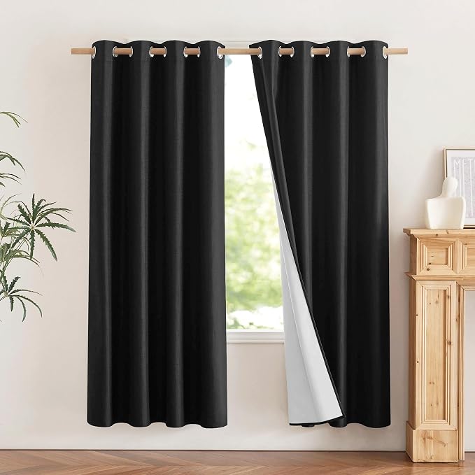 NICETOWN Vintage Open Linen Weave Flax Thermal Curtains, 100% Blackout Curtains by NICETOWN