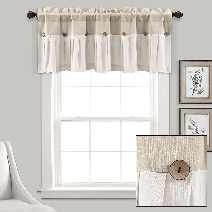 Lush Decor Linen Button Valance | 52"W x 18"L | Farmhouse Style | Coconut Husk - Image 8