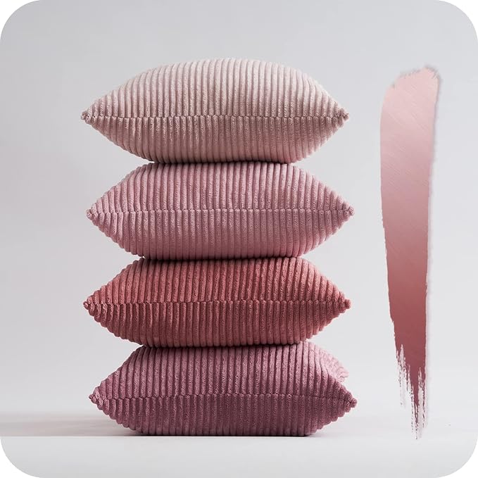 Topfinel Pink Throw Pillow Covers 12x12 Inch Set of 4, Soft Farmhouse Corduroy - Image 9