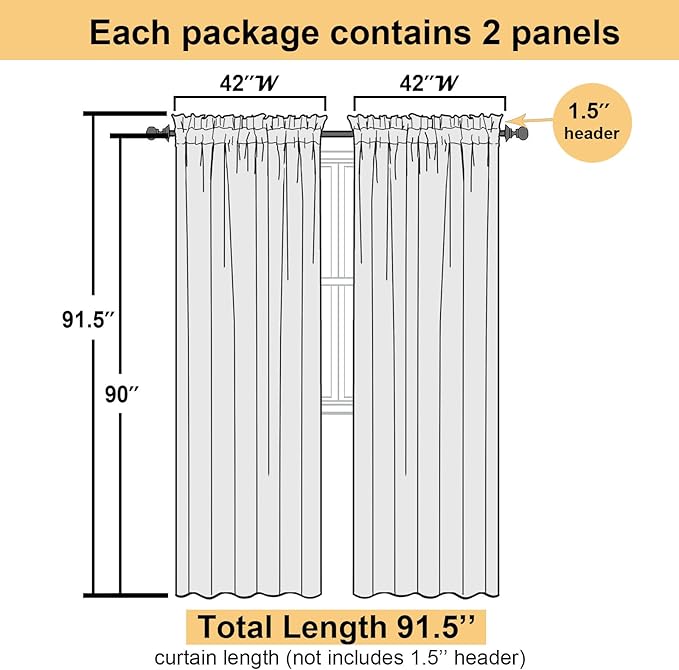 Lecloud Sky Blue Sheer Curtains 90 Inches Long 2 Panels, Light Filtering Voile - Image 3