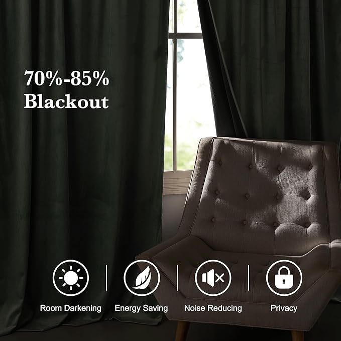 RYB HOME Auqa Velvet Curtains 84 inches Long, Room Darkening, Floor-Length - Image 7