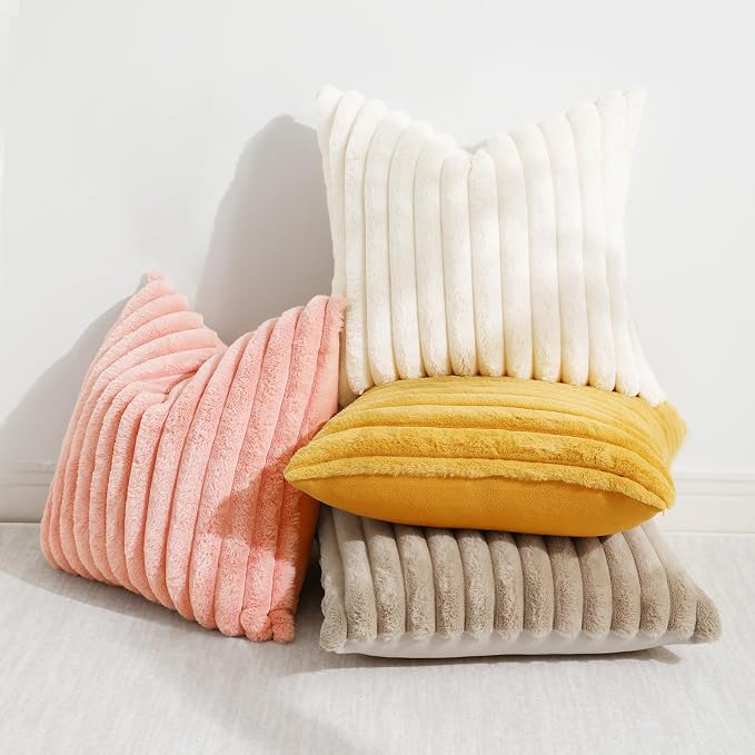 decorUhome Summer Cozy Faux Fur Throw Pillow Covers 16x16 Set of 2 Decorative - Image 6