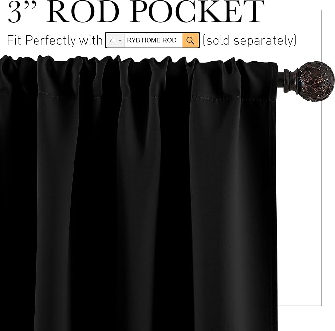 RYB HOME Cafe Blackout Curtains 24 inch Length, RV Curtains - Image 2