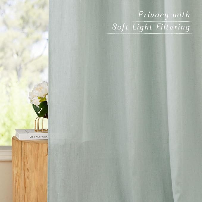 NICETOWN Thick Linen Sage Green Curtains 84 inch Length 2 Panels, Grommet Linen - Image 2