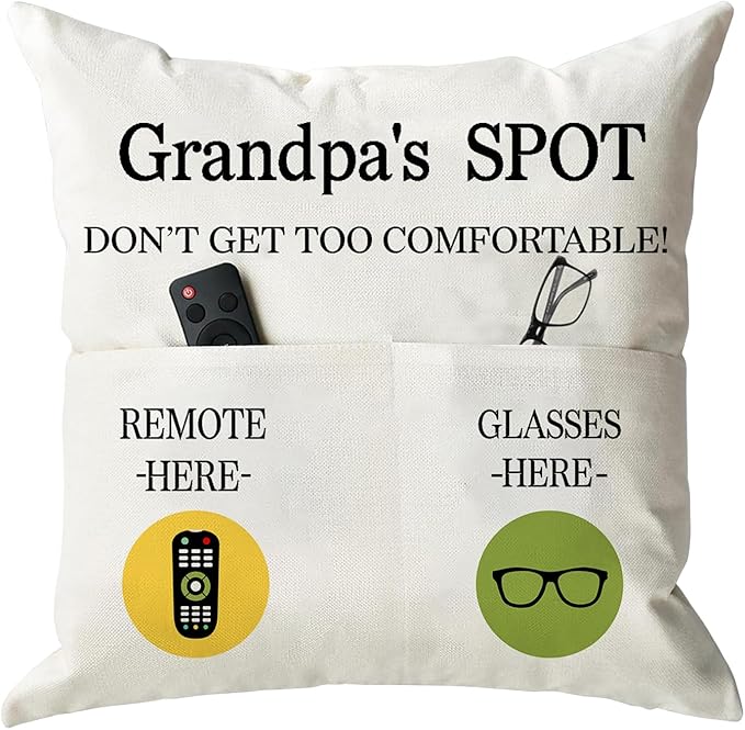 ONFAON Grandpa Gifts, Grandpa's Spot Throw Pillow Covers 18x18 Inch by ONFAON