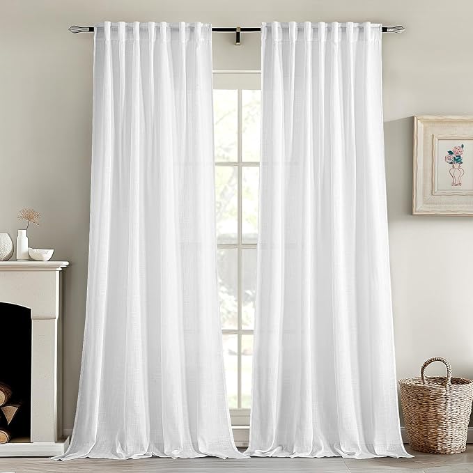 MIULEE White Linen Curtains 84 Inches Long 2 Panels by MIULEE