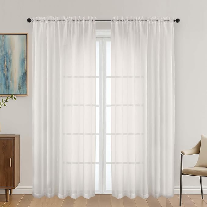 OVZME Ivory Sheer Curtains 72 Inches Long 2 Panels Set, Light Filtering Sheer by OVZME