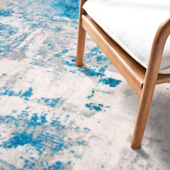 KOZYFLY Modern Abstract Area Rugs 8x10 Turquoise/Beige/Grey/Yellow Machine - Image 7