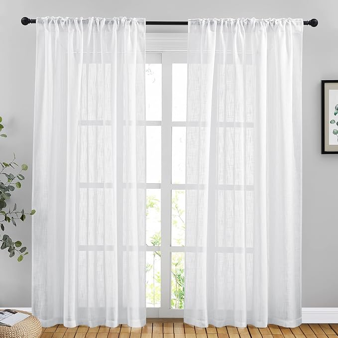 NICETOWN Semi Sheer Curtains 84 inches Length, Rod Pocket & Back Tab Linen - Image 2