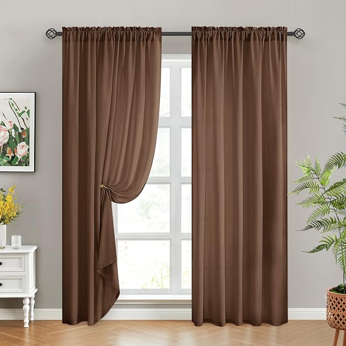 HOMEIDEAS Non-See-Through Brown Privacy Sheer Curtains, 52 X 84 Inches Long 2 by HOMEIDEAS