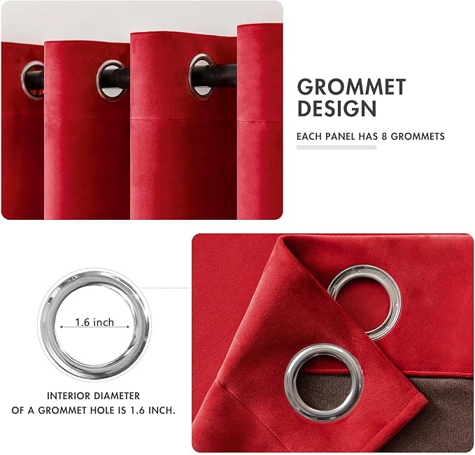 MIULEE Christmas Red Velvet Curtains Elegant Grommet Curtains Thermal Insulated - Image 2